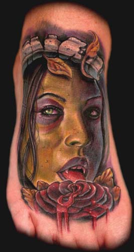 Tattoos - color vampire portrait on foot - 32503
